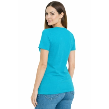 T-shirt Damski turkusowy dekolt w serek roz. L